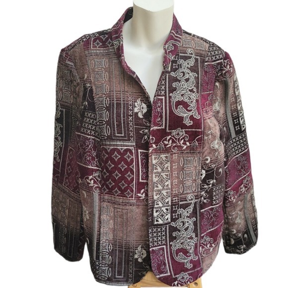 dressbarn Jackets & Blazers - Dressbarn‎ Jacket Womens Plus 18/20 Red Floral Tapestry Long Sleeve Blazer